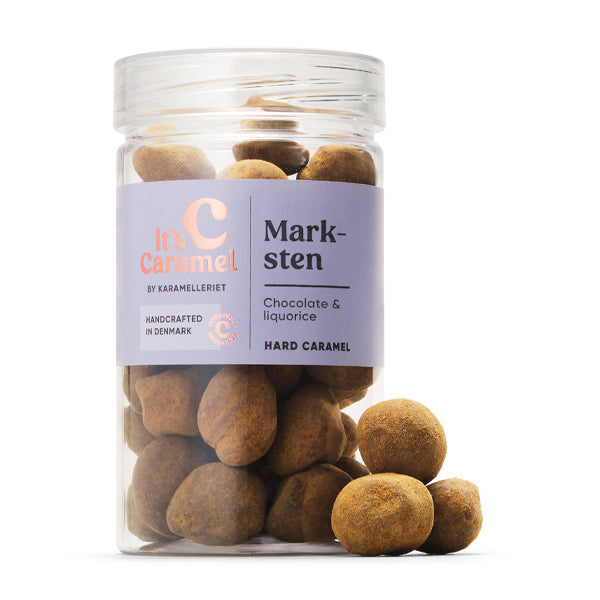 MARKSTEN 195g - Hård chokoladekaramel med lakrids