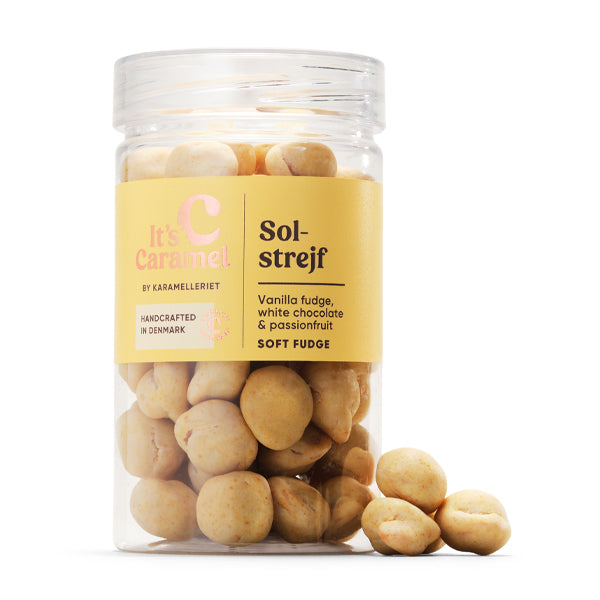 SOLSTREJF 180g - Blød vaniljefudge med hvid chokolade & passionsfrugt